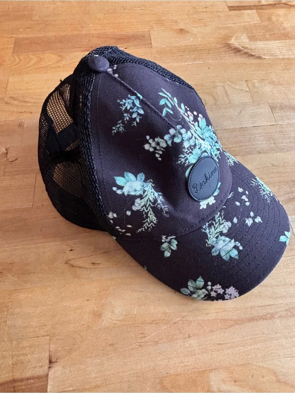 Dakine Floral Black Mesh Trucker Hat with Mint Green Accents